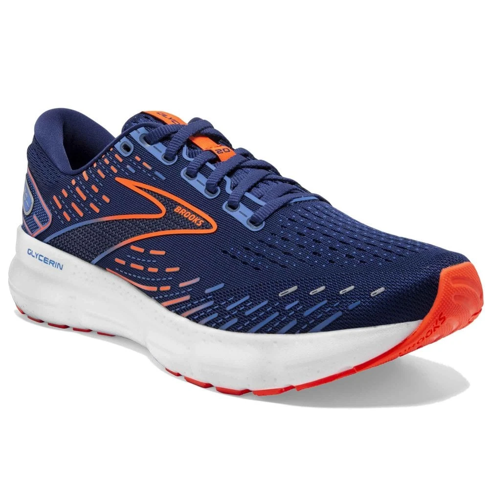 BROOKS Glycerin 20 Wide 2E Mens Running Shoes Blue Depths/Palace Blue/Orange 3 BROOKS Glycerin 20 Wide 2E Mens Running Shoes Blue Depths/Palace Blue/Orange